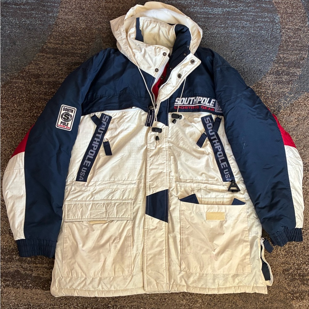 South Pole Men's Blue, White, and Red Ski Jacket